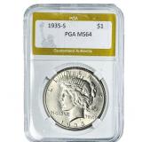 1935-S Silver Peace Dollar PGA MS64