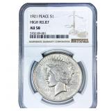 1921 Silver Peace Dollar NGC AU58