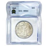 1943 Walking Liberty Half Dollar ICG MS64