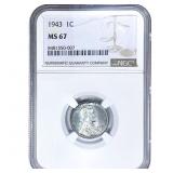 1943 Wheat Cent NGC MS67