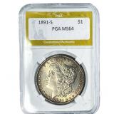 1891-S Morgan Silver Dollar PGA MS64