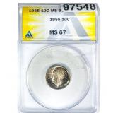 1955 Roosevelt Dime ANACS MS67