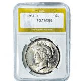 1934-D Silver Peace Dollar PGA MS65