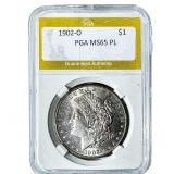 1902-O Morgan Silver Dollar PGA MS65 PL