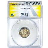 1938-D Mercury Silver Dime ANACS MS66 FSB