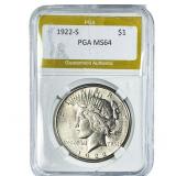 1922-S Silver Peace Dollar PGA MS64