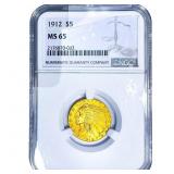 1912 $5 Gold Half Eagle NGC MS65