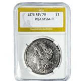 1878 Rev 79 Morgan Silver Dollar PGA MS64 PL