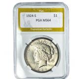 1924-S Silver Peace Dollar PGA MS64