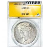 1934-D Silver Peace Dollar ANACS MS62