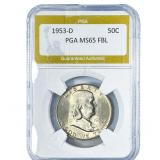 1953-D Franklin Half Dollar PGA MS65 FBL