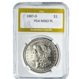 1887-O Morgan Silver Dollar PGA MS63 PL