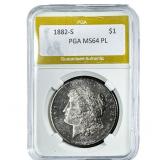 1882-S Morgan Silver Dollar PGA MS64 PL