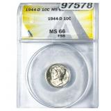 1944-D Mercury Silver Dime ANACS MS66 FSB