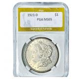 1921-D Morgan Silver Dollar PGA MS65