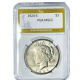 1924-S Silver Peace Dollar PGA MS63
