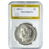 1891-S Morgan Silver Dollar PGA MS64 PL