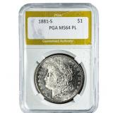 1881-S Morgan Silver Dollar PGA MS64 PL