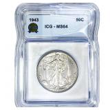 1943 Walking Liberty Half Dollar ICG MS64