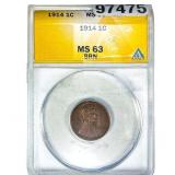 1914 Wheat Cent ANACS MS63 BRN