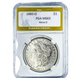 1880-O Morgan Silver Dollar PGA MS63 Micro O