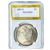 1887-O Morgan Silver Dollar PGA MS64