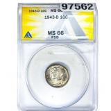 1943-D Mercury Silver Dime ANACS MS66 FSB