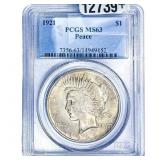 1921 Silver Peace Dollar PCGS MS63 High Relief