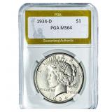 1934-D Morgan Silver Dollar PGA MS64