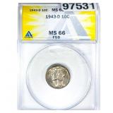 1943-D Mercury Silver Dime ANACS MS66 FSB