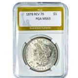 1878 Rev 79 Morgan Silver Dollar PGA MS63