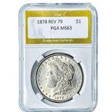1878 Rev 79 Morgan Silver Dollar PGA MS63