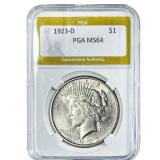 1923-D Silver Peace Dollar PGA MS64