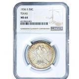 1936-S Texas Half Dollar NGC MS64