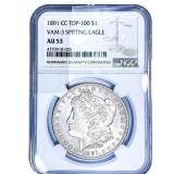 1891-CC Morgan Silver Dollar NGC AU53 VAM-3