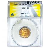 1934 Wheat Cent ANACS MS65 Red