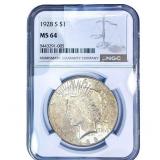 1928-S Silver Peace Dollar NGC MS64