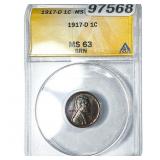 1917-D Wheat Cent ANACS MS63 BRN