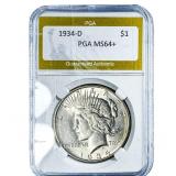 1934-D Silver Peace Dollar PGA MS64+