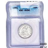 1861 Seated Liberty Quarter ICG AU58