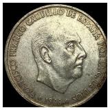 1966 Spain Silver 100 Pesetas