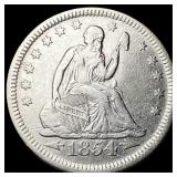1854 Arrows Seated Liberty Quarter CHOICE AU