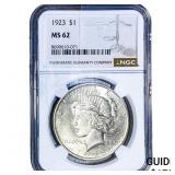 1923 Silver Peace Dollar NGC MS62