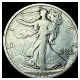 1917-S Silver Walking Liberty Half Dollar  NEARLY