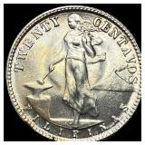 1944D Philippines Silver 20 Centavos