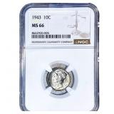1943 Mercury Silver Dime NGC MS66