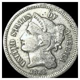 1865 Nickel Three-Cent Piece NEARLY UNCIRCULATED
