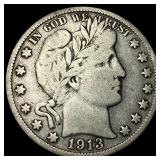 1913-S Silver Barber Half Dollar LIGHTLY CIRCULATE