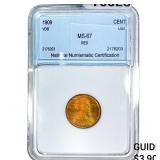 1909 VDB Wheat Cent NNC MS67 RD