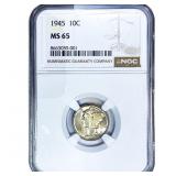 1945 Mercury Silver Dime NGC MS65